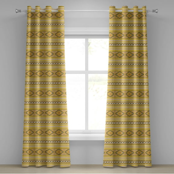 Ambesonne Yellow and White Grommet Curtain, Tribal Timeless, 50" x 72", Yellow Blush Brown