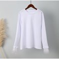 thumbnail image 4 of Douhoow Women Long Sleeve Feather Trim Blouse Basic Loose Shirt Faux Fur Shirt Crop Top, 4 of 8