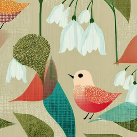 Boho Peel and Stick Wallpaper 23.6in x 9.8ft Whimsical Birds Snowdrop Flowers Retro Style Contact Paper Vinyl Self-Adhesive Removable Wall Paper for Bedroom Kitchen Cabinet Décor Renter Friendly