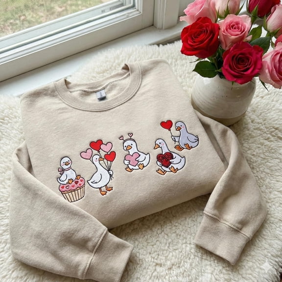 Just a Love Goose Valentine Day Embroidered Shirt, Funny Valentine Shirt, Romantic Goose Embroidered Shirt, Cute Goose Lover Tee