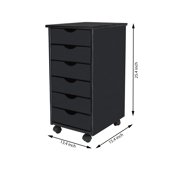 Adeptus Original Roll Cart, Solid Wood, 6 Drawer Roll Cart, Black