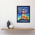 thumbnail image 2 of Lighthouse On Starry Night Folk Art Watercolour Painting Art Print Framed Poster Wall Decor 12x16 inch, 2 of 5
