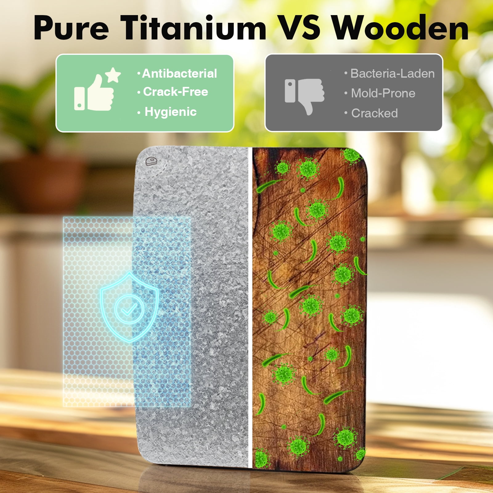 100% Pure Titanium Cutting Board – EPA-Certified Cutting Board, Double-Sided Pure Titanium Cutting Board for Kitchen and Outdoor Cooking (12"x8")
