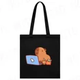 thumbnail image 5 of Lindo bolso de lona Capybara para mujer, bolsos de compras, almacenamiento ambiental, bolso de hombro reutilizable, bolso de mano Capybara de dibujos animados, 5 of 5