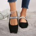 thumbnail image 4 of Xfvqtps Womens Rhinestone Strap Suede Flats Square Toe Mary Jane Style Comfortable Casual Shoes for Everyday Wear Black, 4 of 9