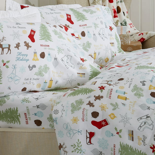 Cotton Flannel Holiday Printed, California King Size Flannel Bed Sheets