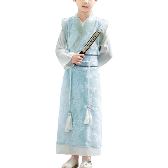LIIPEE Boys Traditional Chinese Costume Kids Fashion Graphic Hanfu Dress Performance Dress Up Clothes,11-12 Years