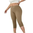 thumbnail image 2 of Womens Capris Plus Size Spandex Capri Leggings for Women Soft Elastic Waist Pull on Stretch Pant Summer, Khaki 4XL, 2 of 7