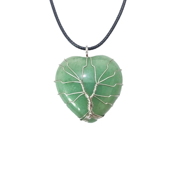Zhuge Collar con colgante de árbol de la vida, accesorios para collar, collar con colgante de árbol de la vida de cristal con forma de corazón de melocotón hecho a mano en plata (verde claro)