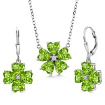 Gem Stone King 925 Sterling Silver Green Peridot and White Zirconia Pendant Earrings Jewelry Set for Women (10.00 Cttw, Heart Shape 6MM, with 18 inch Chain)
