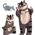 thumbnail image 3 of Pajamas for Women Men Animal Onesie Adult Cute Cartoon Fleece Plush Sleepwear Warm Loungewear Loose Sleepwear Gray M, 3 of 9
