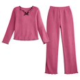 thumbnail image 4 of Pajama Sets for Women 2 Piece Ribbed Knit V Neck Solid Long Sleeve Top and Pant Fall Winter Cozy Casual Relaxed Fit Outfits, 4 of 4