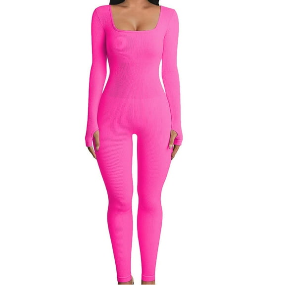 Women's One-piece Sportswear Yoga Jumpsuit: Ribbed Workout Romper with Long Sleeves for Exercise