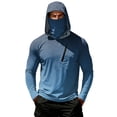 thumbnail image 2 of Men's Ombre Print Hooded Long Sleeve Sun Shirt - Fashionable Gradient Pullover with Built-in Face Mask & Zipper Pocket - UPF 50+ Quick Dry Athletic Top for Fishing, Hiking & Summer 2026 Sky Blue L, 2 of 7
