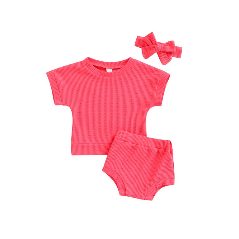  Infant Baby Girl Waffle Knit Shorts Outfit Summer