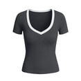 thumbnail image 5 of Zpzdpjkx Womens Tops 2026 Short Sleeve Deep V Neck Tee Shirts Summer Ribbed Slim Fit Knit Tunic Blouse, 5 of 6