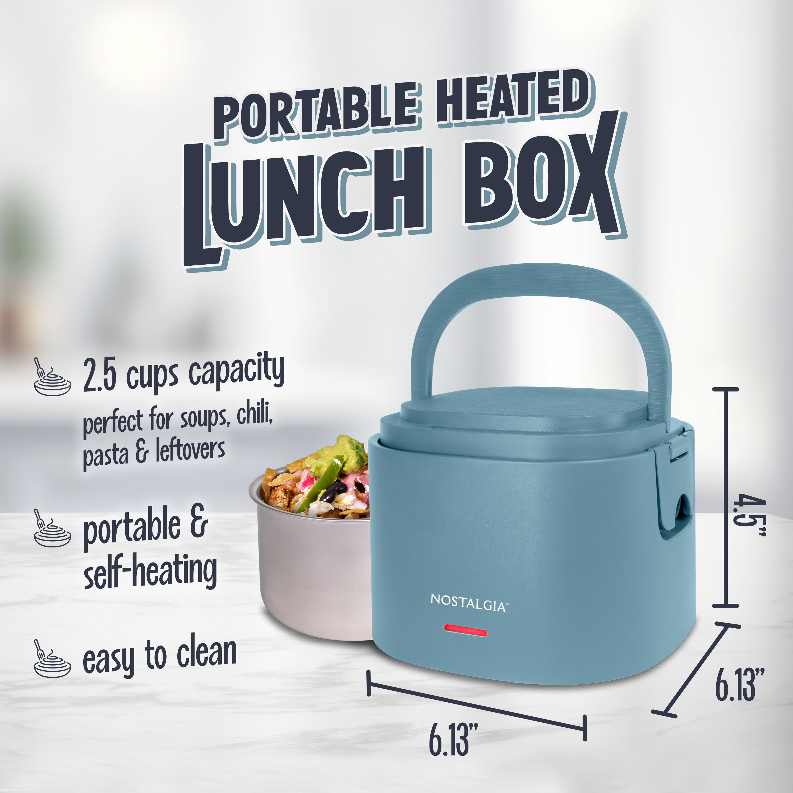 Nostalgia 20 oz. Portable Heated Lunch Box, Blue
