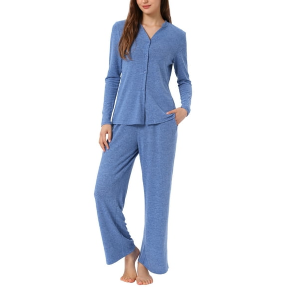 DARING DIVA Women's Button Down Knit Pajamas Sets S Blue
