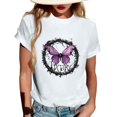thumbnail image 4 of NAMTYQX Going Out Tops for Women Round Neck Oversized Short Sleeve Patterns Stretchy Grafisches Breathable Loose Fit Cute Ladies Tops and Blouses White Size M, 4 of 5