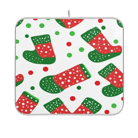 

Christmas Socks Dish Drying Mat Kitchen Mats Microfiber Counter Absorbent Dish Pad Drainer Rack