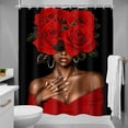 thumbnail image 4 of Black African American Woman Shower Curtain Red Rose Flower Hair Afro Art Fabric Bathroom Curtains with Hooks 71x71 inches, 4 of 6