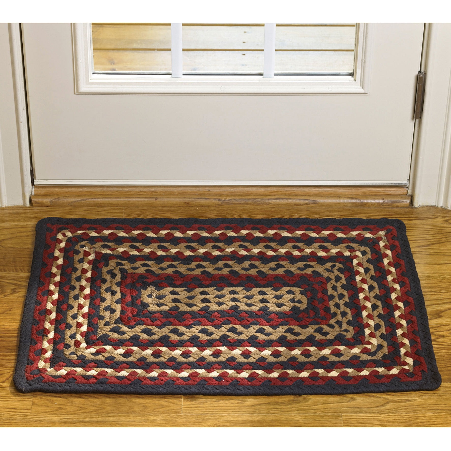 Country Park Designs Black Cotton Braided Area Rug Red Cream