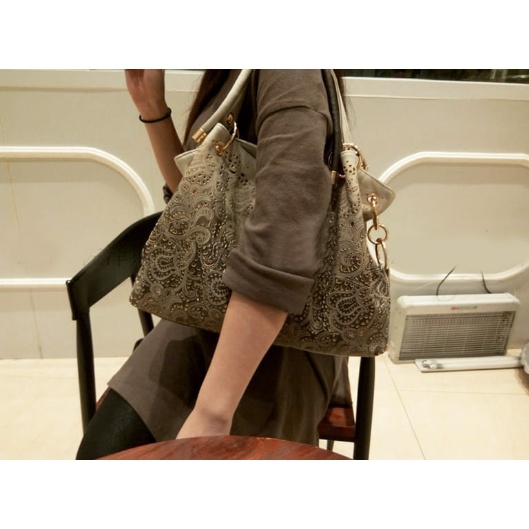 Handbags for Women, Peaoy Faux Leather Purse Ladies Handbag Vintage  Designer Handbags Shoulder Bag Hollow Out Design with Fine Pendant Fashion  Tote Bag 