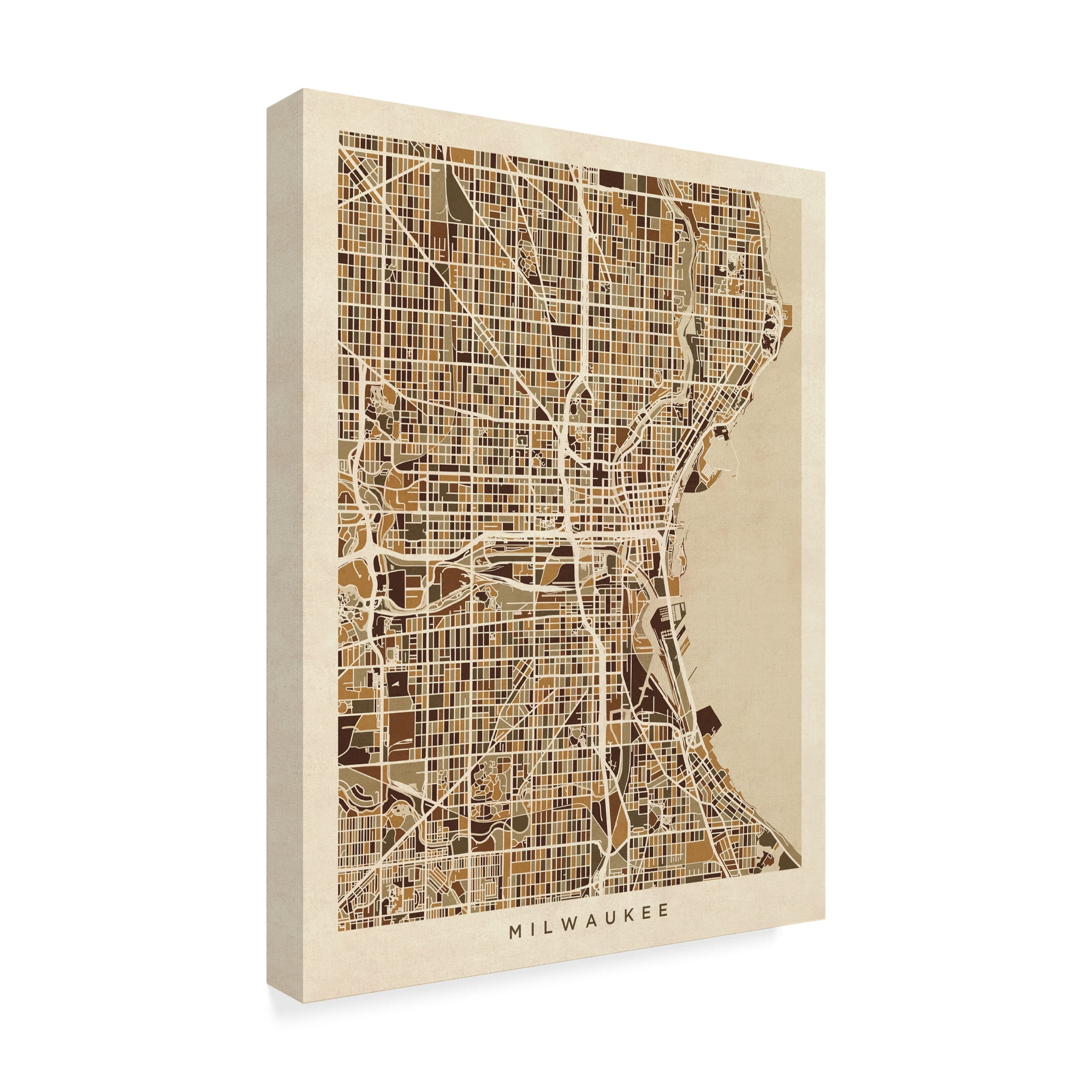 Trademark Fine Art 'Milwaukee Wisconsin City Map Brown' Canvas Art by Michael Tompsett