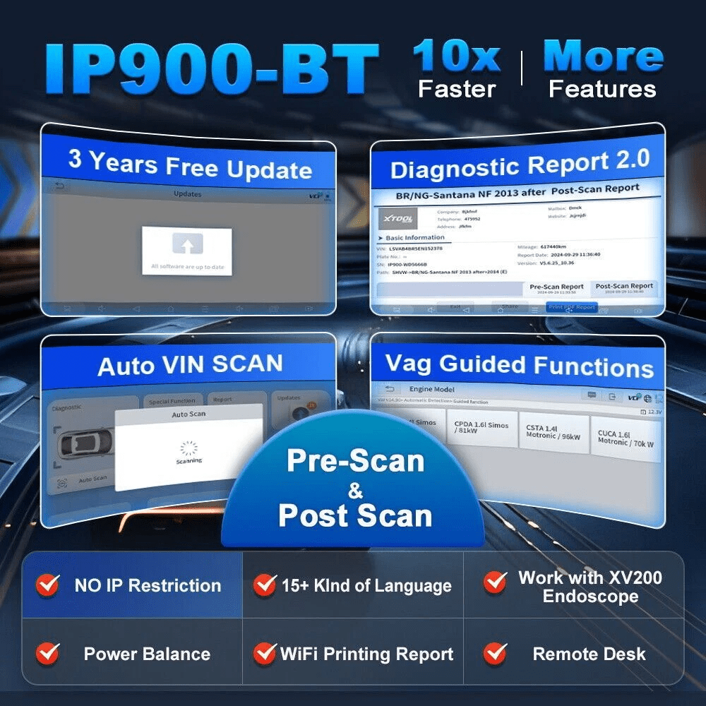 XTOOL IP900BT Bluetooth OBD2 Scanner Diagnostic Tool with 41+Resets, Bidirectional Scan Tool, ECU Cod-ing Car Scanner, FCA, AI-Assisted