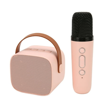 Bluetooth Speaker Microphone Set HD Stereo Rechargeable Retro Portable Karaoke Machine for Kids Adults Party Pink