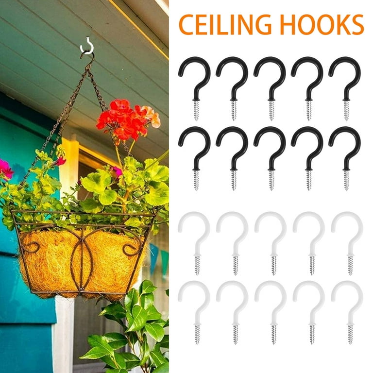 THREN Ceiling Hooks, 2 Inch Vinyl Coated Screw-in Hooks Hanging Plants &  Flower Baskets, Multi-Function Wall Hooks Garage Hooks Cup Hooks for  Indoors Outdoors 