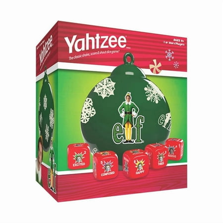 YAHTZEE: Elf Edition, Exclusive Holiday Ornament Cup Featuring Buddy, Roll the dice & Spread the Christmas Spirit, Classic Dice Game