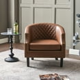 thumbnail image 6 of Brown Faux Leather Barrel Accent Chair with Nailhead Trim, Modern Upholstered Club Chair, 6 of 10