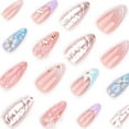 thumbnail image 3 of 3D 24 Pcs Cute Almond Press on Nails Medium Fake Nails Press Ons Blue Gradient False Nails with Stiletto Nail Glue, 3 of 6