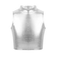 thumbnail image 3 of TiaoBug Kids Girls Two Piece Glossy Metallic Dance Costumes Sleeveless Turtleneck Crop Tank Top with Silver 14, 3 of 7