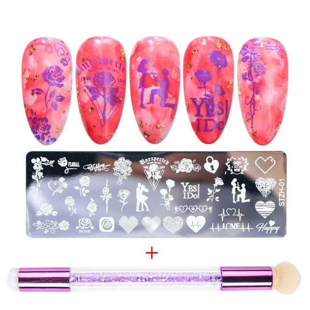 Flmtop 1Set Nail Stamping Plate Exquisite Pattern Shiny Effect DIY Nail Transfer Print Template for Makeup