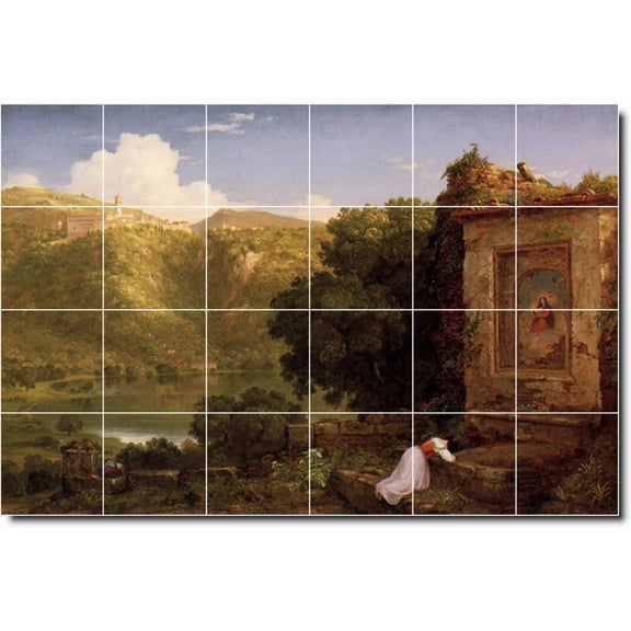 Ceramic Tile Mural-Thomas Cole Landscapes Painting 438. 25.5" w x 17" h using (24) 4.25 x 4.25 ceramic tiles