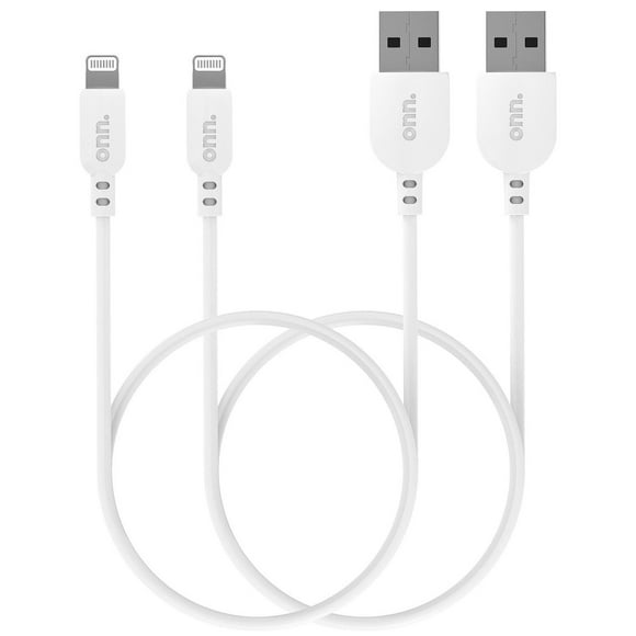 Onn. 2-pack 3 FT./0.9 m Lightning to USB Cables, Transfer while Charging