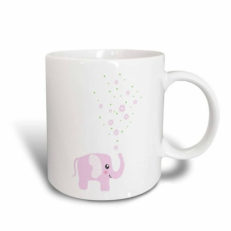 Flowers Baby Nursery (3dRose Cute pink elephant blowing flowers from trunk - girly kawaii kids nursery animal baby girl cartoon - Ceramic Mug,)