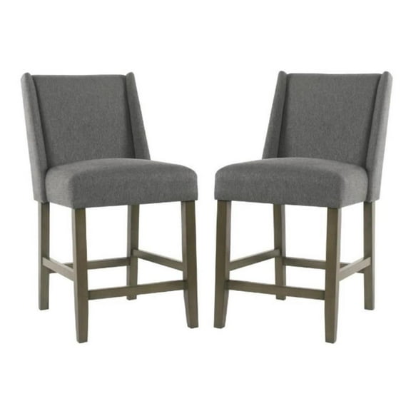Home Square Dinah 40.75" Wood and Fabric Counter Stool in Pewter - Set of 2