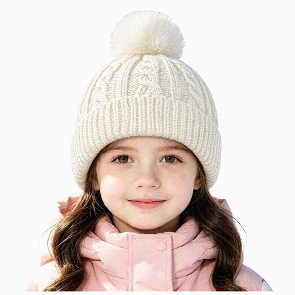 KPOPLK Baby Beret Hat Toddler Winter Knitted Beanie Cap Solid Color Little Boys Girls Knit Fleece Hat(2-10 Years,White)