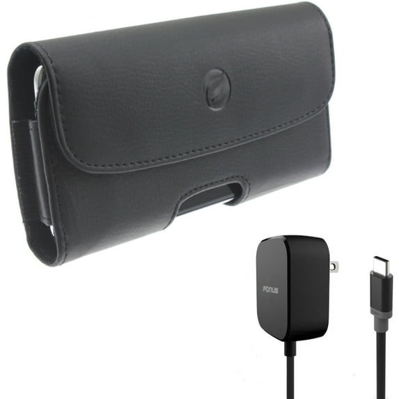 For Google Pixel 7 Pro/6 Pro - Case Belt Clip w Fast Home Charger, Leather Holster Cover, 15W 5ft Long Type-C for Google Pixel 7 Pro/6 Pro Phones