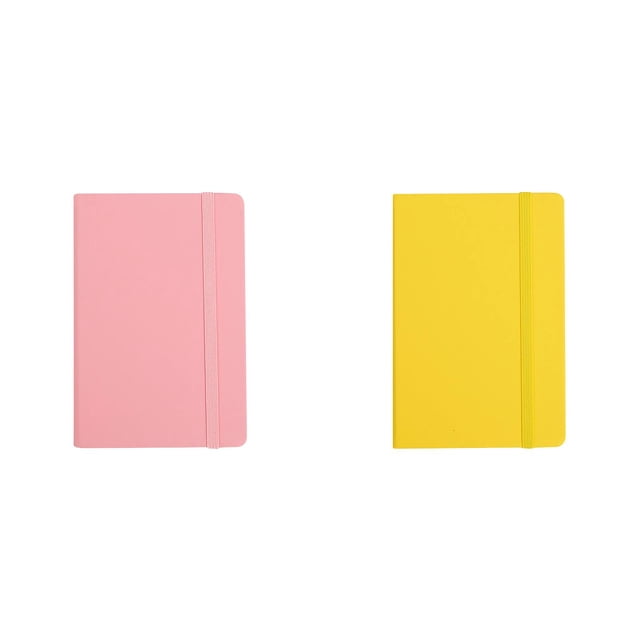2Pc A6 Hardcover Notebook with Pen Loop, Small Pocket Journal College Ruled, Cute Petite Memo Notepad for Purse Daily Notes, Pink & Yellow