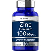Zinc Picolinate 100mg | 180 Capsules | High Potency | by Horbaach