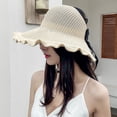 thumbnail image 3 of Guiexla Summer Straw Hat Shirring Hem Dome Top Hollow Out Breathable Sun Protection Anti-UV Decorative Vacation Beach Style Solid Color Outdoor Cap, 3 of 8