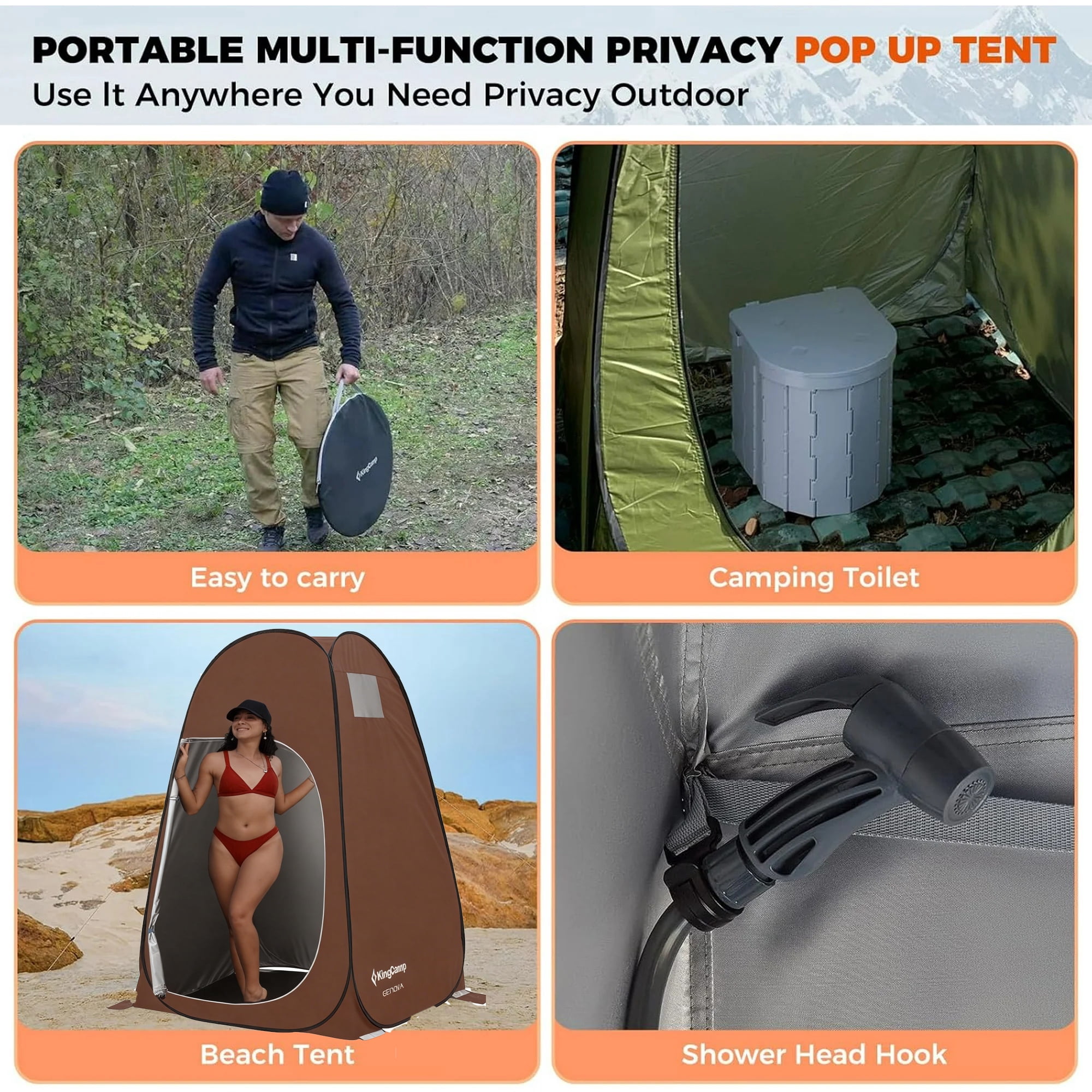 KingCamp Pop Up Shower Tent, Portable Camping Privacy Tent, Waterproof Dressing Changing Room Easy Setup, Toilet Tent with Carry Bag for Beach, Camping, Hiking, Coffee
