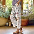 thumbnail image 2 of Linen Pants For Women, Botanical Floral Patchwork Pants, Loose Pocket Design Casual Fashion Daily Bottoms, 2 of 3