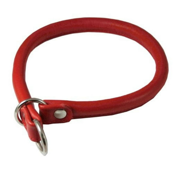 Round High Quality Genuine Rolled Leather Choke Dog Collar 19" Long Red