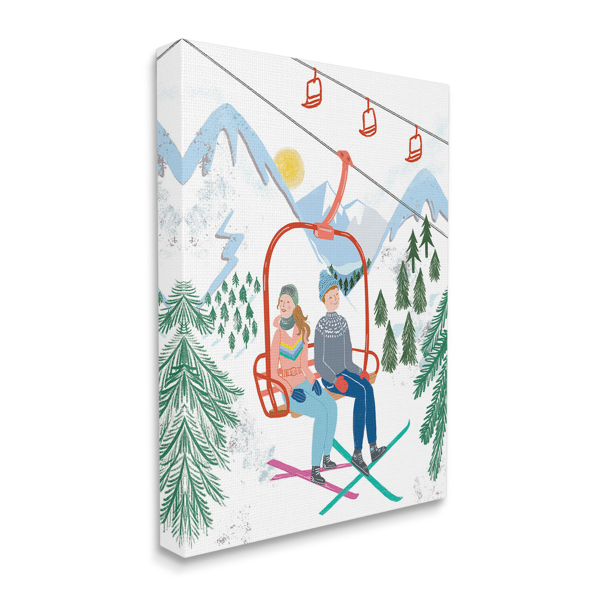 Stupell Industries Winter Ski Lift Friends Sports Painting Gallery Wrapped Canvas Art Print Wall Art, 30 x 40