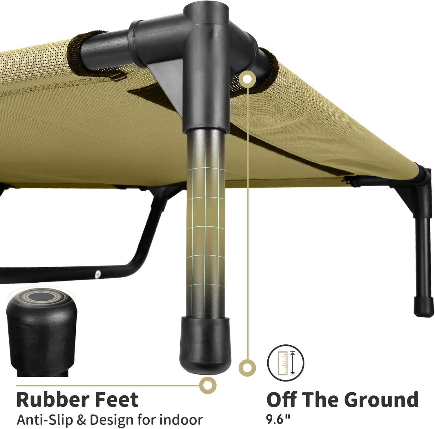 Elevated Dog Bed - Heavy Duty Dog Cot, Washable Raised Dog Bed with Chew Proof Mesh and Metal Frame, Portable Dog Bed for Outdoor Use, Dog Cots Beds for X-Large Dogs, Khaki